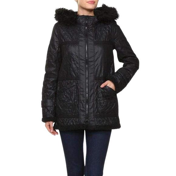 BCBGMAXAZRIA - Black Genova Quilted Distressed Coat - XS